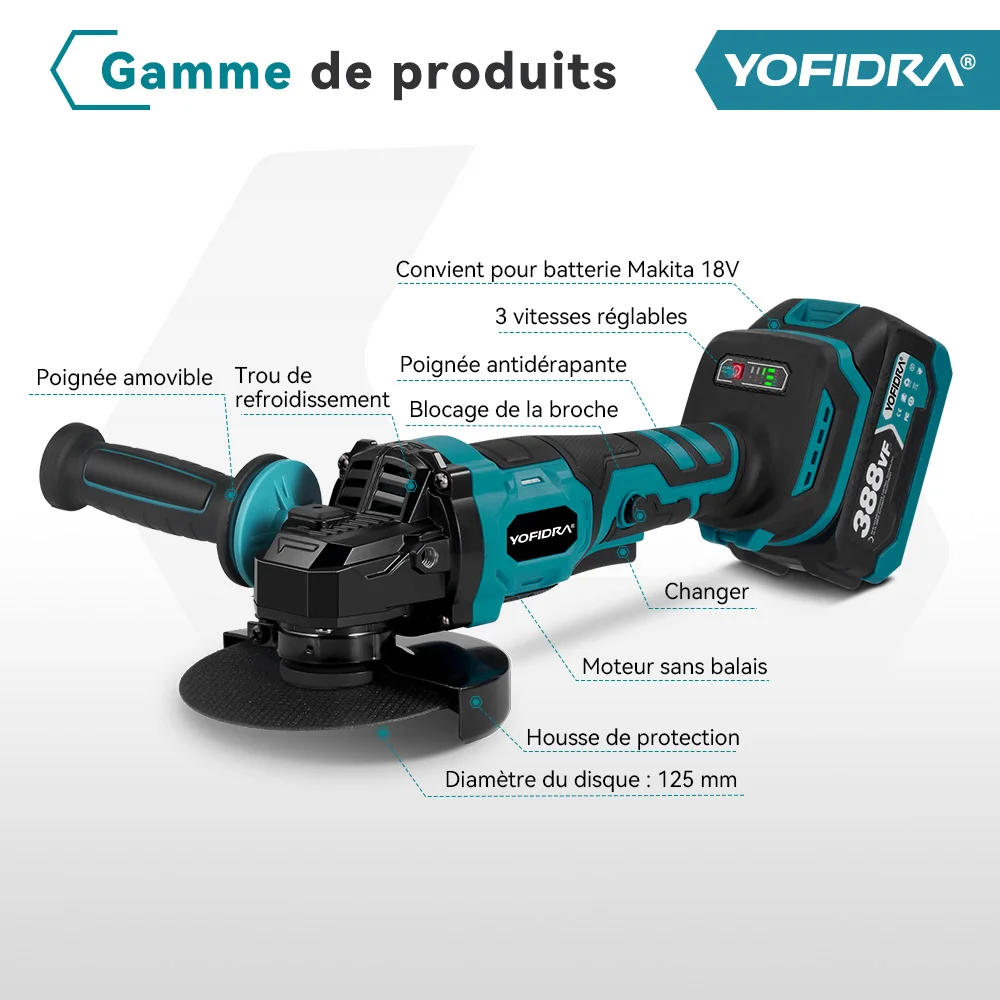 Meuleuse Disque 125mm Professionnelle Makita DGA513RT3J Meuleuse D'Angle Sans Fil 18V - 125mm - Kit Avec 3 Batteries 5.0Ah, Chargeur Et Mallette MAKPAC Puissance Sonore Makita 125 Mm