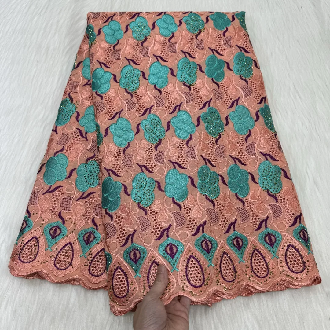 Swiss Fabric Latest Heavy Beaded Embroidery African 100% Cotton Voile Lace Popular Dubai Style For wedding PartB27-4y