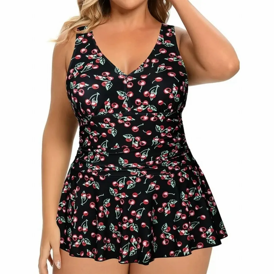 Women's Large Size Printed Cherry Swimsuit