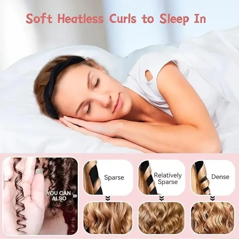0.8M/0.85M/1M Heatless Curling Rod Headband Set No Heat Rollers Soft Hair Curlers Lazy Silk Curls Sleeping Headband Ties Styling
