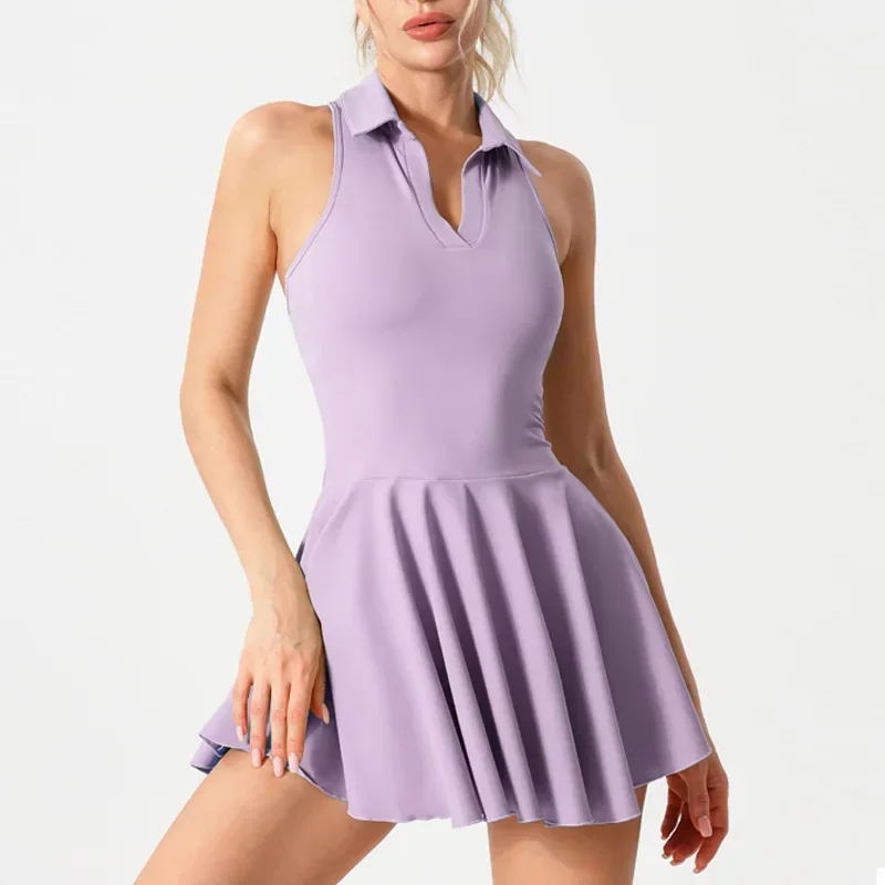 Summer Tennis Skirt Dress Solid Sleeveless Golf Dress for Workout Exercise Skirt Athletic badminton dresses tennis clothes