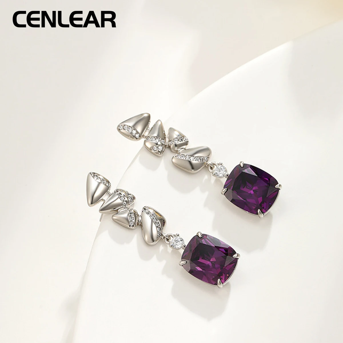

CENLEAR 925 пробы серебряные новые ретро квадратные серьги женские длинные фиолетовые персонализированные серьги для повседневной носки