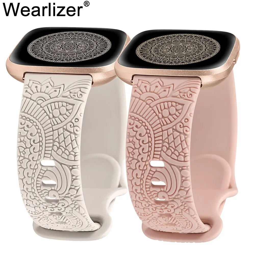 

Wearlizer Floral Engraved Band for Fitbit Versa 2/Versa/Versa Lite Women Men Fancy Cute Silicone Sport Strap for Fitbit Versa