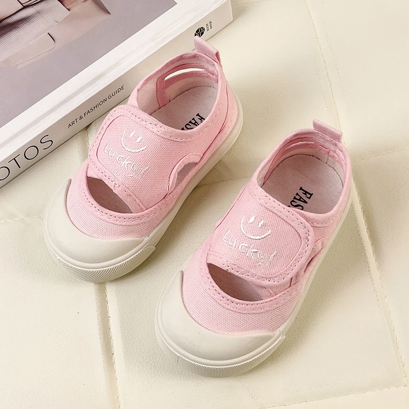 

Simple Versatile Boys Casual Shoes Kids Fashion Smile Embroidery Cute Baby Girls First Walker Shoes 2023 Children Canvas Shoes