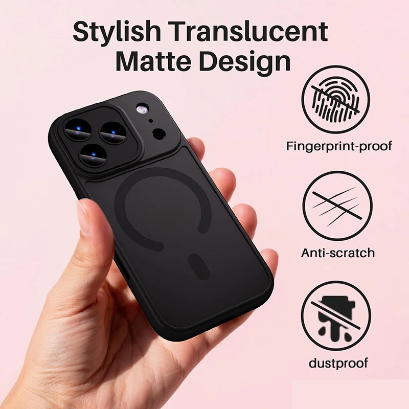 Luxury Armor Shockproof Matte Transparent Magnetic Phone Case
