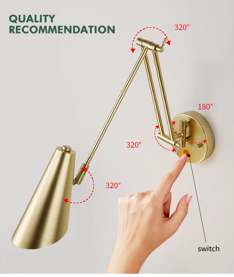 LED Wall Lamps Modern Adjustable Swing Long Arm Internal Touch Sensor Switch Household Bedside Lighting Decor Sconce Lights led light led wall lamp wall light