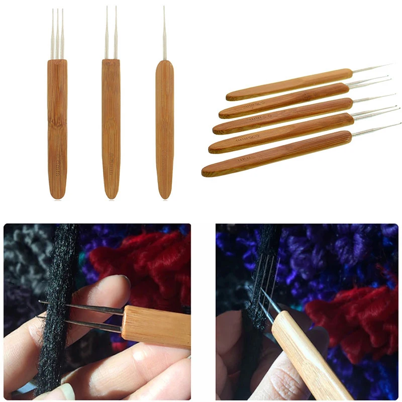 0.5/0.75mm Dreadlock Hook Hair Braid Pricker Lock Needle Dreadlock Crochet Bamboo Handle Styling Tool Hair Crochet Hair Beauty