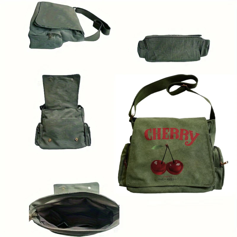 Women's Shoulder Bag Crossbody Bag Messenger Bag Canvas Cherry Print Large Capacity Daily Use Women's Bag