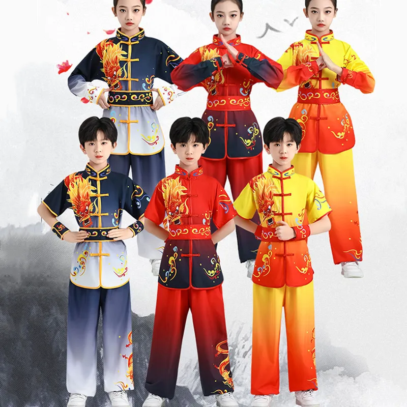 أداء الرجال النساء الأطفال فنون الدفاع عن النفس ازياء الصينية الكونغ فو موحدة ملابس الطفل الصبي مجموعة تاي تشي فتاة دعوى الاطفال الووشو مجموعات