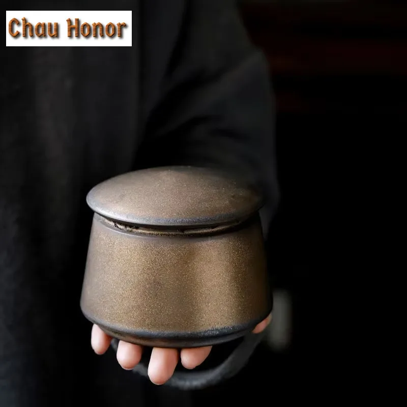 Japanese Gilded Rust Glaze Ceramic Tea Caddy Sealed Jar Storage Box Food Container Storage Tank Tea Box Tea Organizer Candy Jar