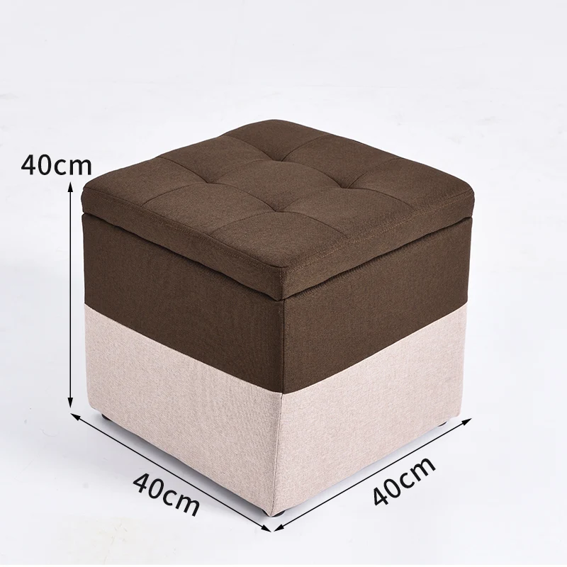 Minimalist Wooden Storage Ottoman with Fabric Seat
