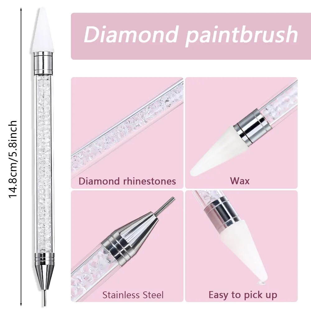 1Pcs doppelseitige Nagel Strass Picker Punktierung Stift Diamant Pick Wachs Bleistift Gel UV Malerei Pinsel DIY Punkt Bohrer maniküre Werkzeug – Detail 8