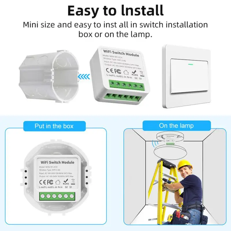 CORUI-Módulo de interruptor inteligente con WIFI, dispositivo de Control de voz compatible con Alexa, Google Home, Alice, Tuya, Smart Life 1/2/3/4 Gang, 2 vías