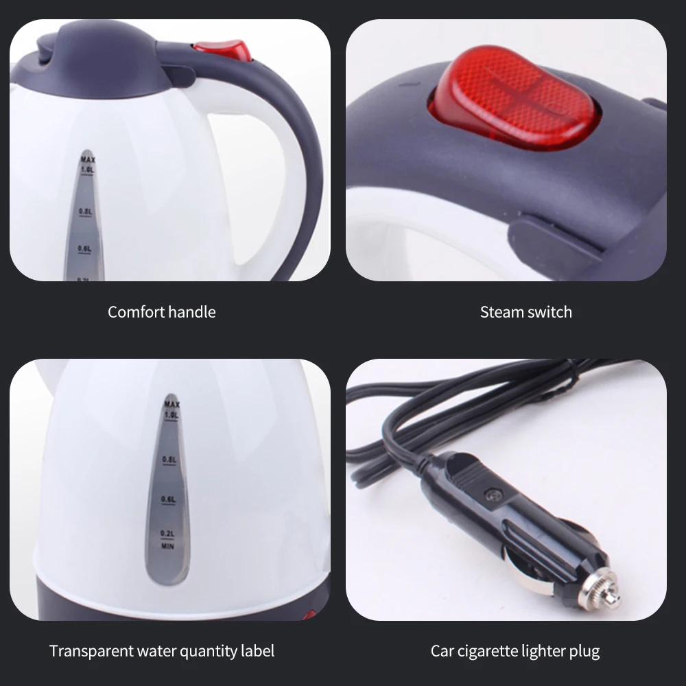 1000mL Car Electric Kettle 12V/24V 150W Portable Cigarette Lighter