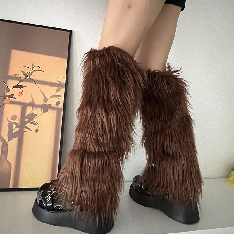 Luxury Shag Furry Faux Fur Leg Warmers Women Colorful Solid Gogo Fluffies Y2k Girls Fashion Cyber Hip Hop Legwarmers Bootcovers