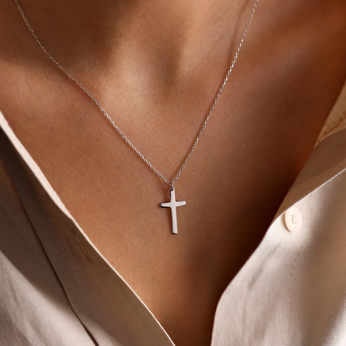 Fashion Stainless Steel Cross Gold Silver Color Necklace for Women Men Exquisite Chain  Necklaces Jewelry Birthday Present