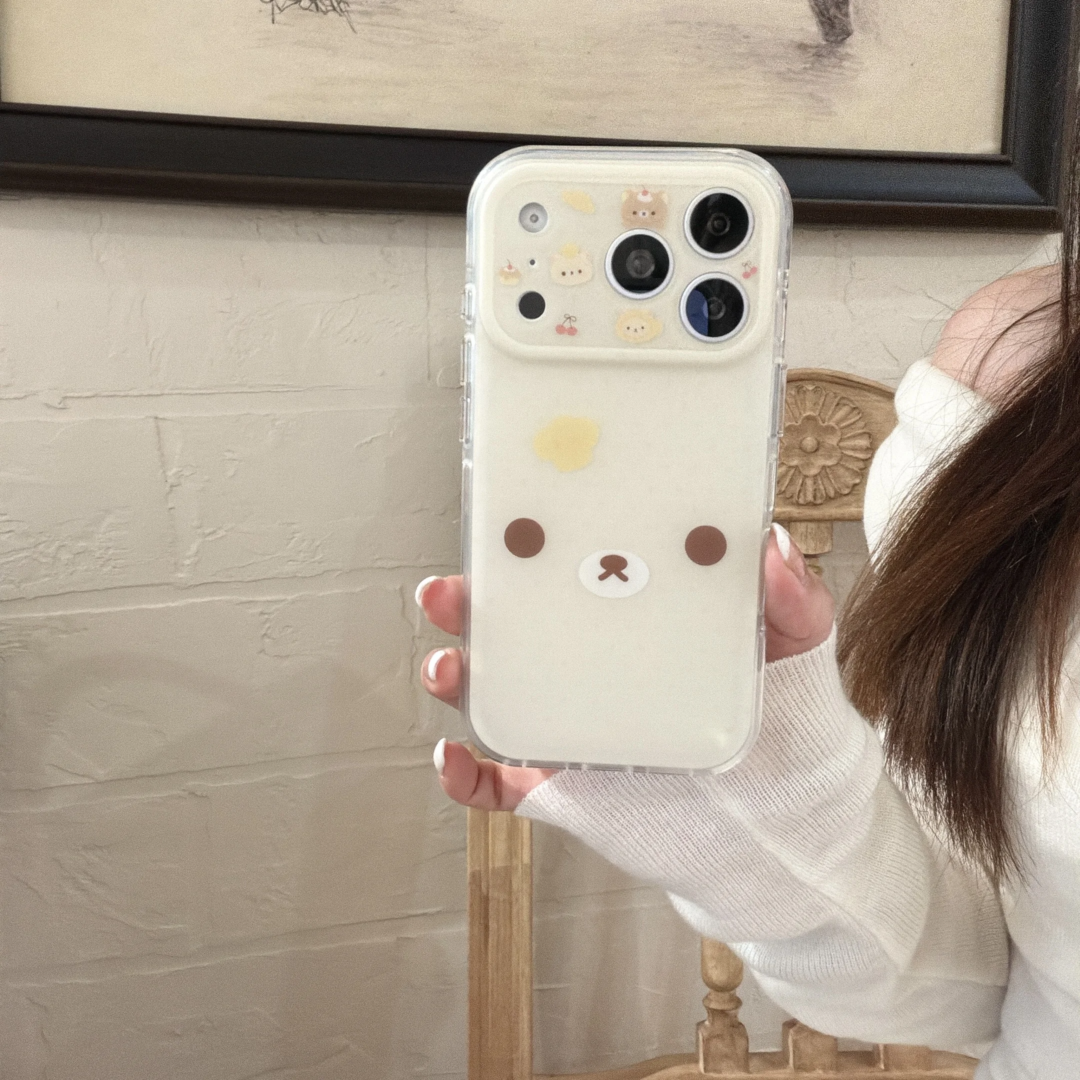 Niedliche Cartoon Rilakkuma Weiß-Brauner Bär Handyhülle für iPhone 17 Pro Max, auch passend für iPhone 15 16 Pro Max – Detail 12
