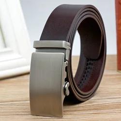 Premium Genuine Leather Men's Belt with Automatic Buckle - Adjustable No - Hole Design - 130cm (Brownish)