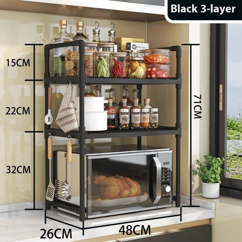 2/3 Layers Kitchen Storage Shelf Plastic Countertop Seasoning Jar Spice Storage Rack Microwave Oven Shelves Home Accessories 6