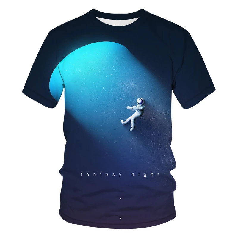 

Футболка оверсайз Мужская и женская с 3D-принтом астронавтов в космосе, модная трендовая рубашка с коротким рукавом и круглым вырезом, на лето