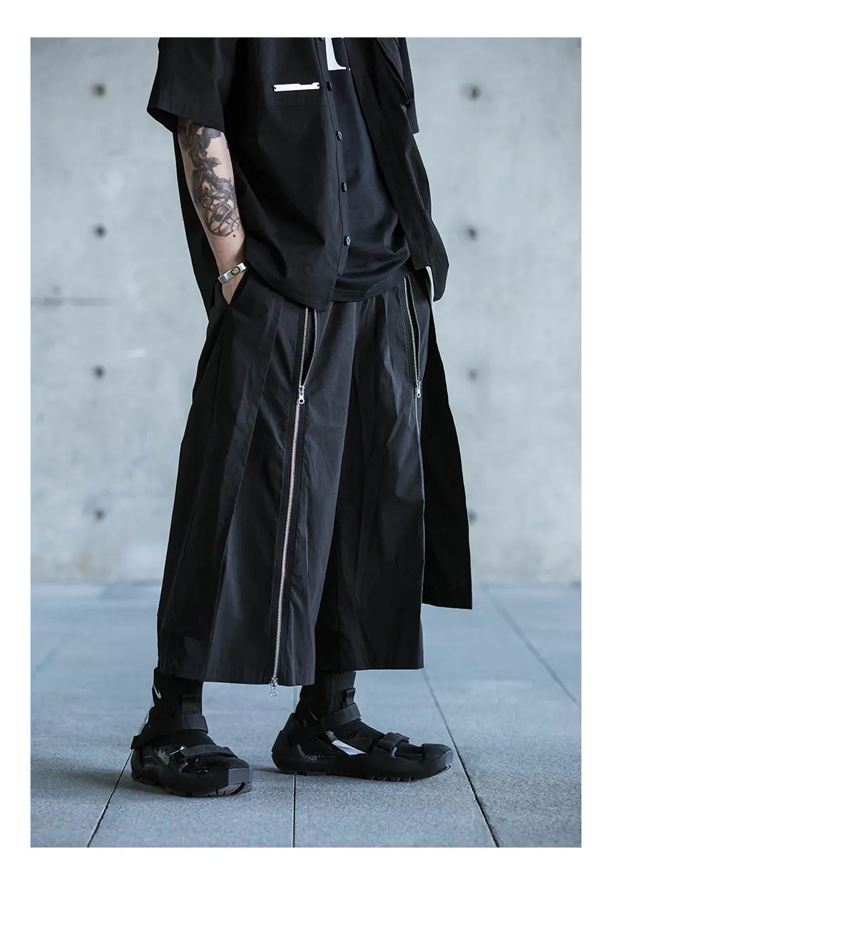 Enshadower 22ss Metal zipper samurai pants polyester fiber fabric calf length adjustable shape techwear aesthetic japanese