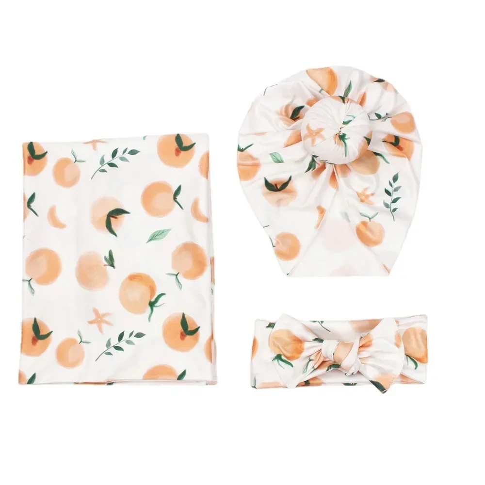 3pc/set Baby Swaddle Wrap New Born Receiving Blanket for Newborn Babies Accessories Soft Floral Headband Hat Bedding Baby Items 5