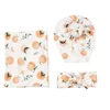 New Baby Vintage Print Child 3 Pcs Suit Newborn Anti Shock Swaddle Wrap Turban Hats Donut Hat Headband Blanket Set Four Seasons 6