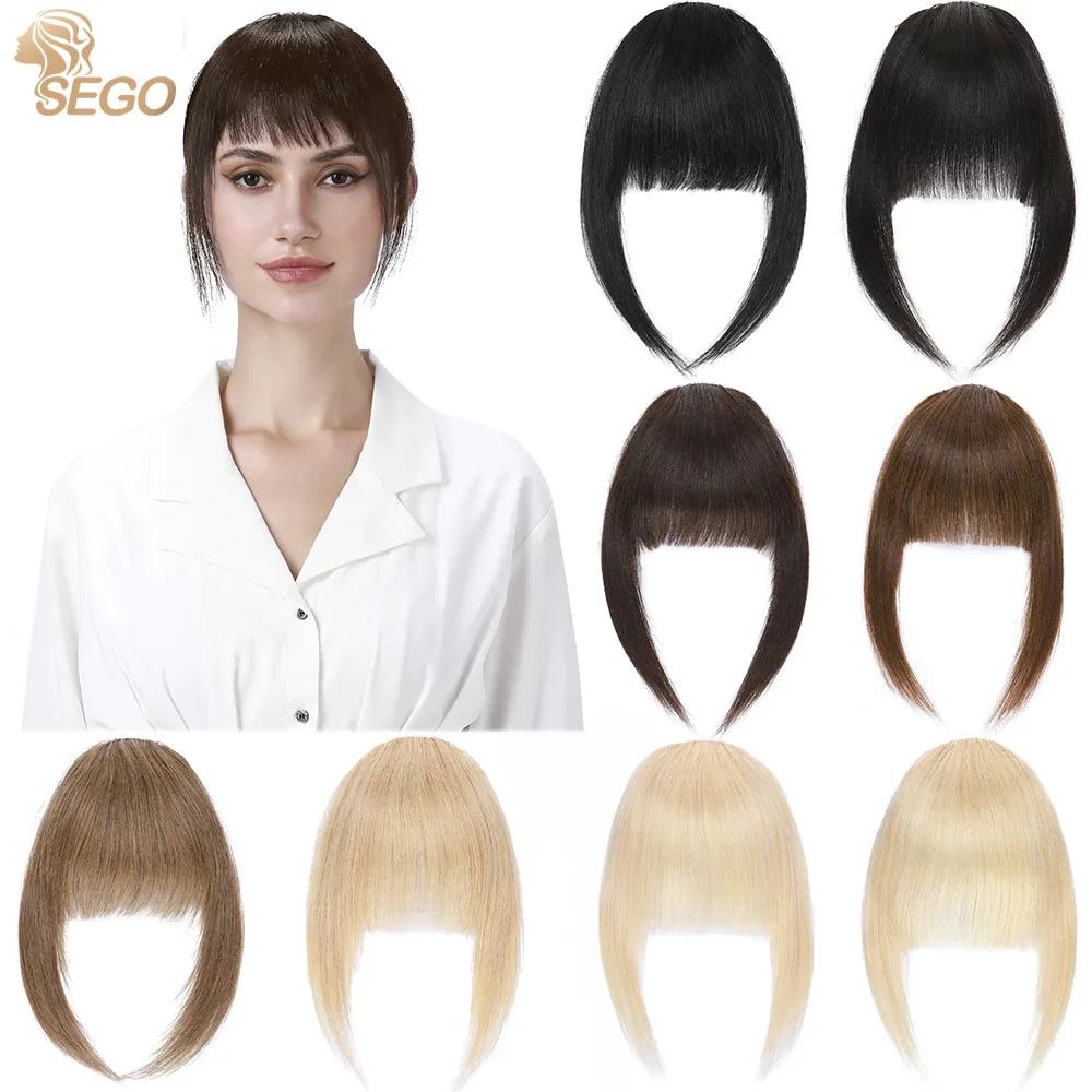 Sego 14G Frangia Francese Ordinata Con Aste 100% Veri Capelli Umani Frangia Frangia Spazzata Aspetto Naturale Pezzo Di Capelli