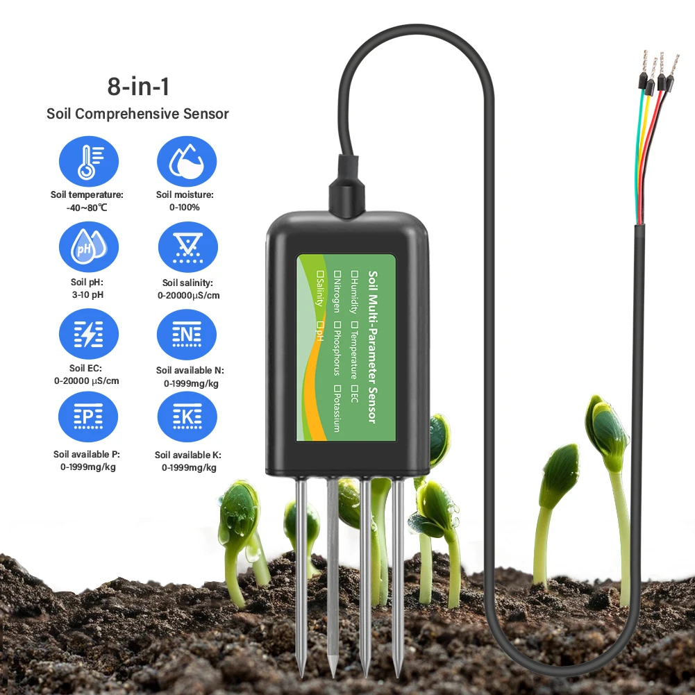 Soil Multi-Parameter Sensor RS485 8-in-1 pH EC Moisture Temperature Salinity NPK