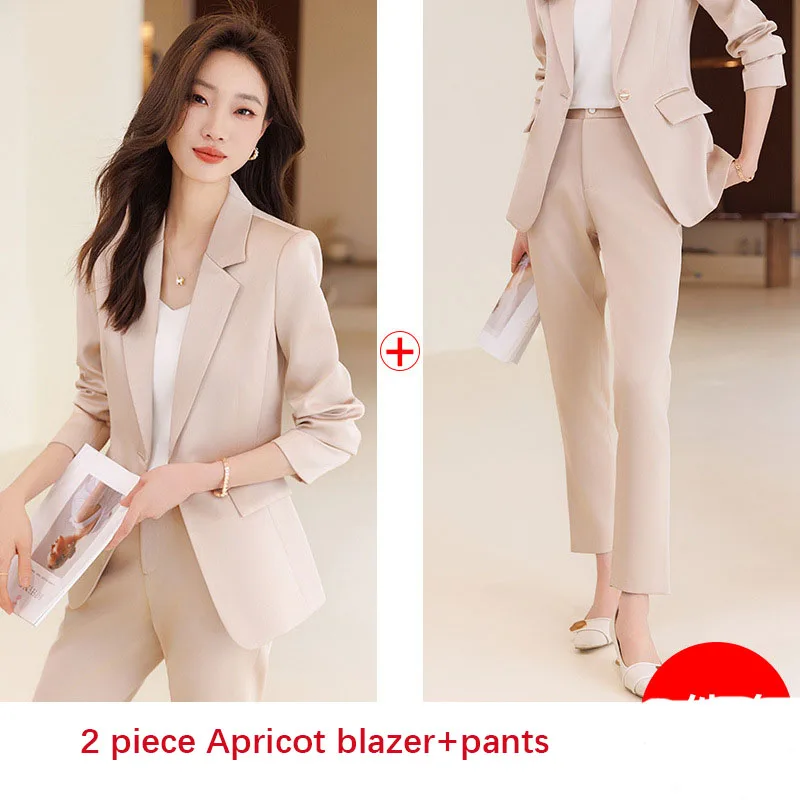 Tesco Elegant Women's Suit 2 Piece Solid Blazer And Pants Single Button Slim Fit Jacket Formal Suit For Female conjunto feminino