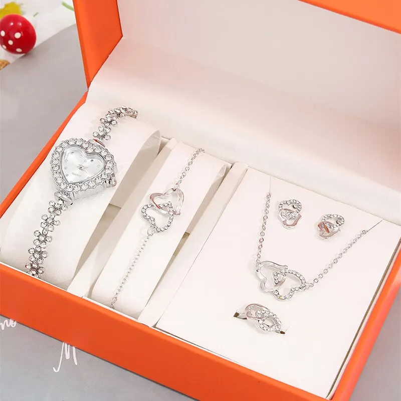 296454-4acdec.jpg 6PCS Set Luxury Women Watch Ring Heart Shaped Hollow Pendant Necklace Earring Rhinestone Fashion Wristwatch Casual 6PCS Set Luxury Women Watch Ring Heart Shaped Hollow Pendant Necklace Earring Rhinestone Fashion Wristwatch Casual Ladies Watch Mallzona