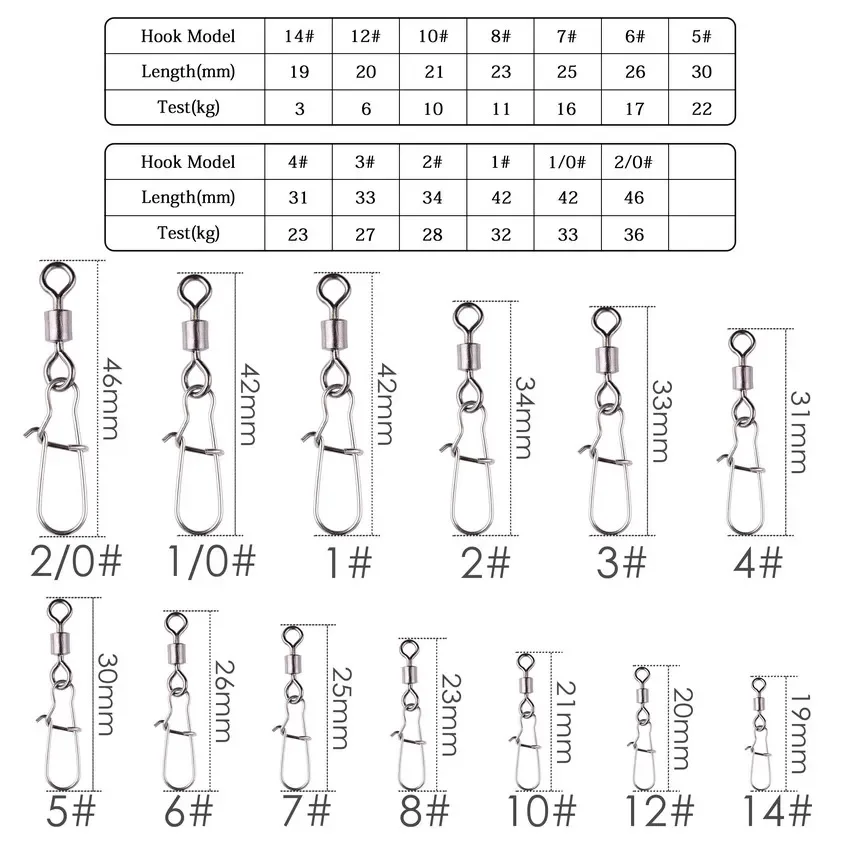 Aorace Stainless Steel Fishing Connector Pin Set - Bearing Rolling Swivel Snap Pins Tackle Accessories Collection