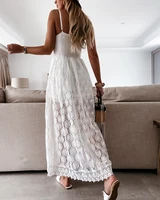 Summer V Neck Solid Color Lace Hollow-Out Sleeveless Sling Party Wear High Waist Rompers Holiday Casual White Women's Jumpsuit - Image 2