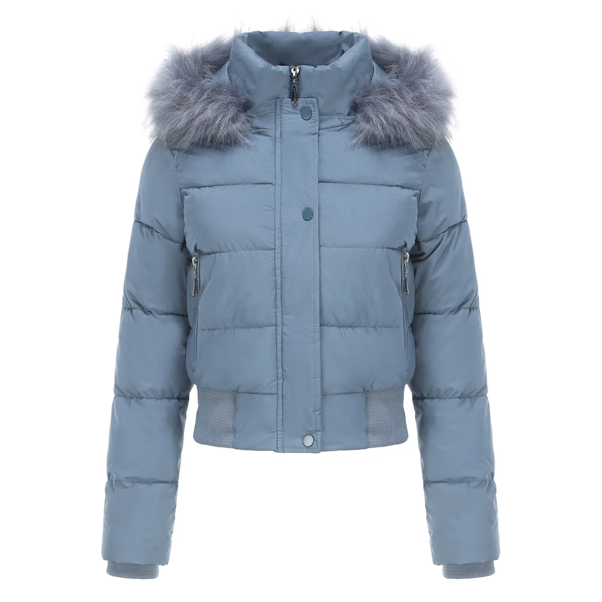 

Autumn and Winter Warm Long-sleeved Solid Color Thick Parkas Fashion Short Velvet Cotton Coat with Removable Hood for Women