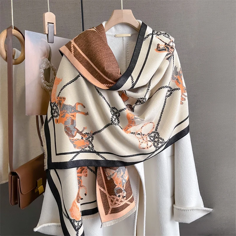 Marke Pferd Druck Kaschmir Warme Schal Winter Schal Wraps Frauen 2023 Pashmina Dicke Decke Reise Casal Poncho Bufanda_voghion.com