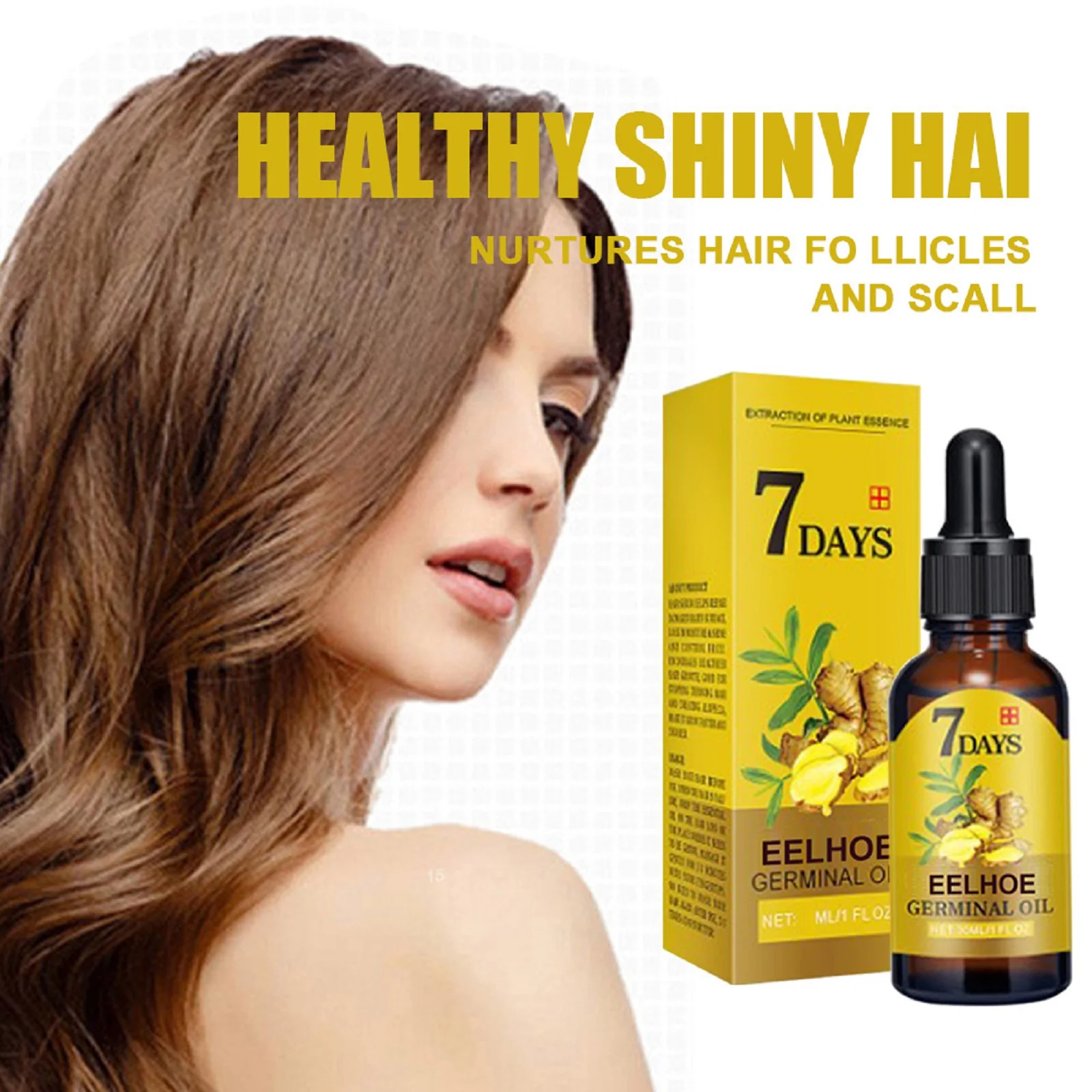 7 Days Ginger Hair Serum Strengthen Hair Roots Repair Damaged Essential Oil Nourish Scalp Care Product For Women Men