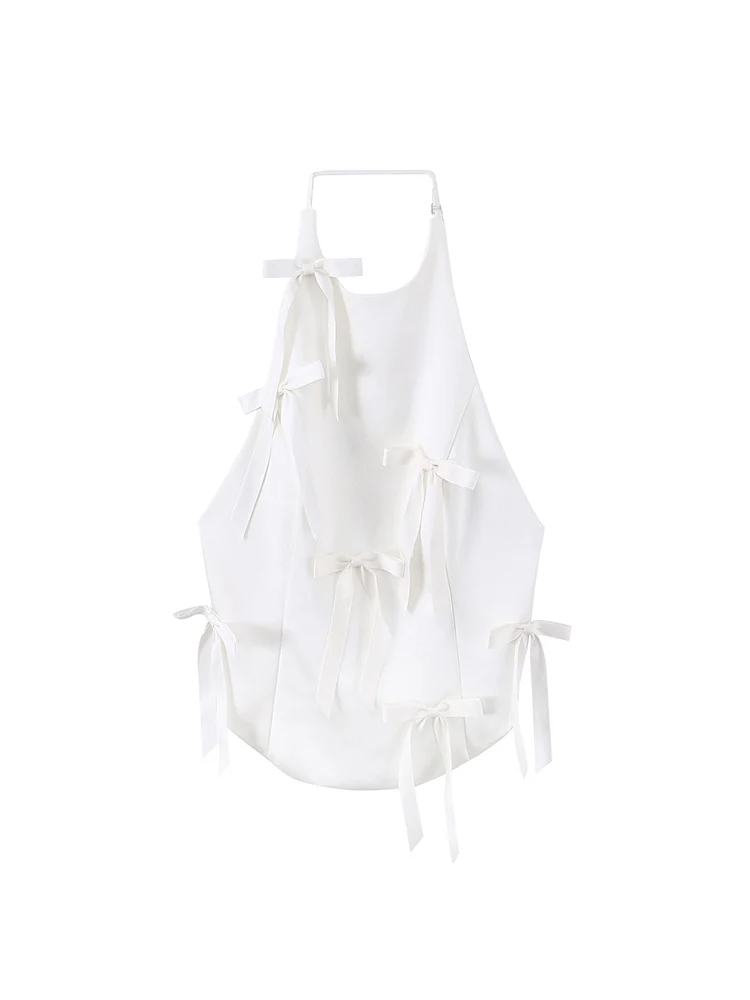 Women Summer Vest Chic Elegant Bow Tied Halter Neck Backless Sleeveless Streetwear Fashion Solid Sweet Ladies Halter Tops