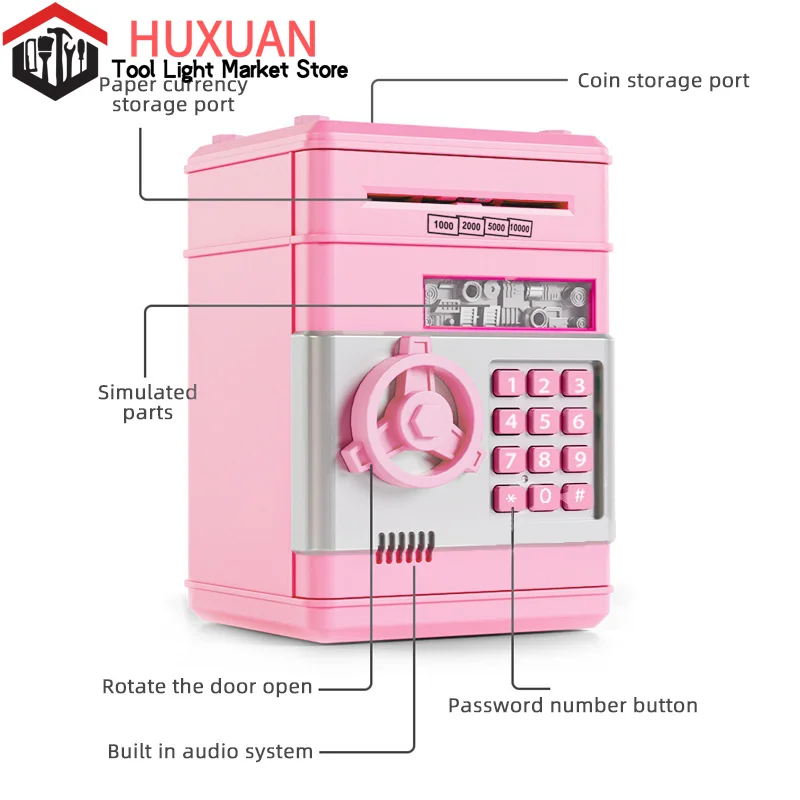 Bancomat elettronico, salvadanaio automatico, mini cassaforte per monete, contenitore per contanti, contatore con codice, serratura a chiave, regalo per bambini_voghion.com