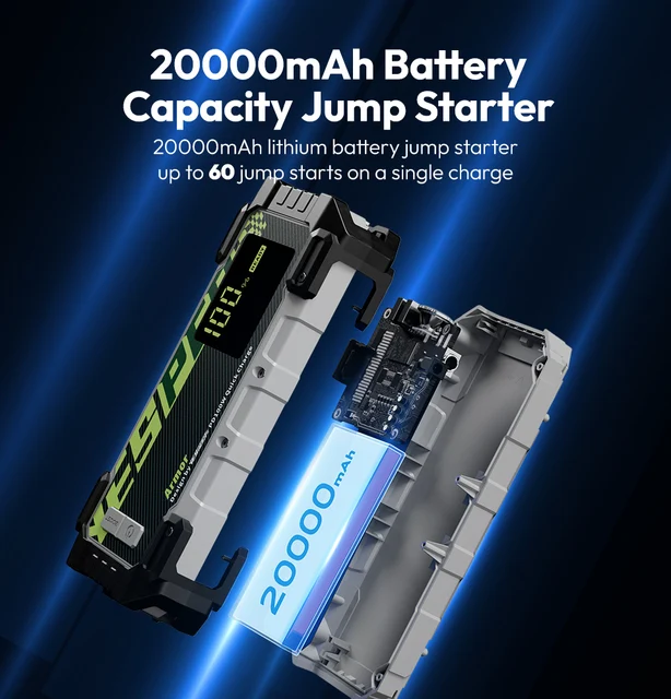 P100 3000A Peak Car Jump Starter - For Up To 10.0L Gas / 8.0L Diesel, Power Bank, LED Light
