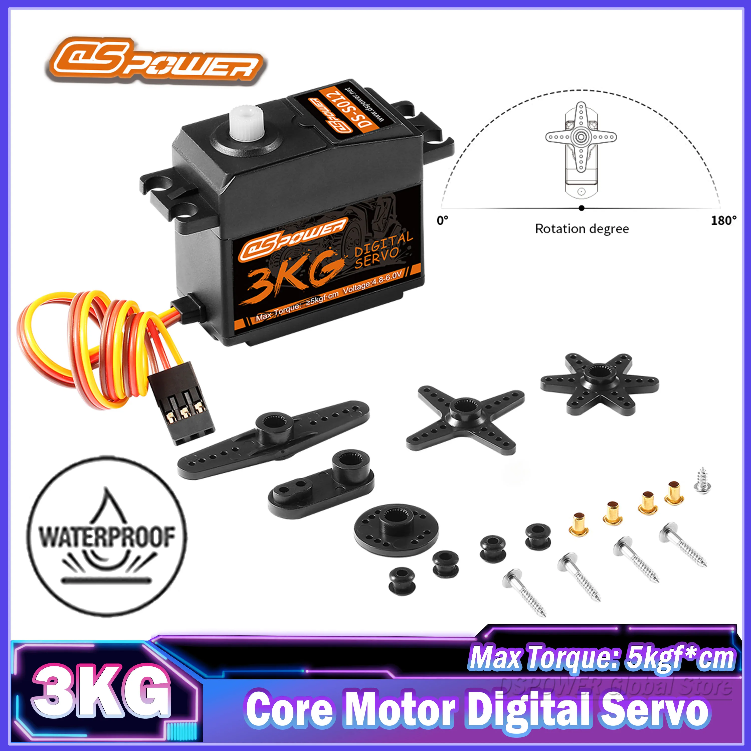 DSpower 3KG Digital Servo Core Motor Waterproof 4.8~6.0V for 1/12