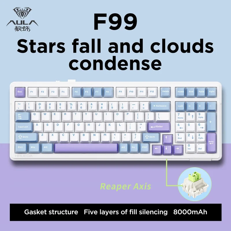 AULA F99 Pro Machanical Keyboard Original Hot Swap 99 Keys Bluetooth5.0/2.4G Wireless/Wired Tri-model Gasket Customized Keyboard