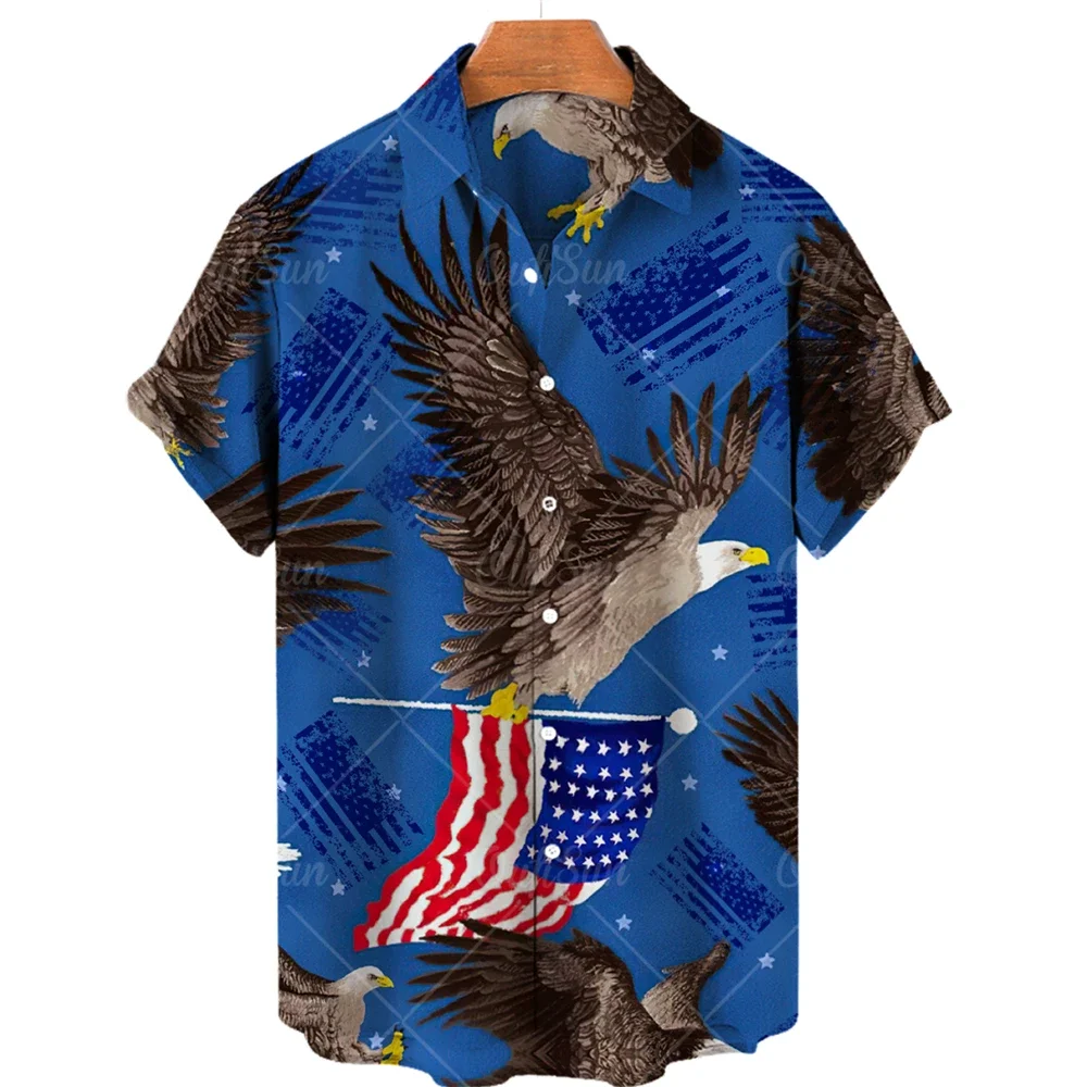 

Men's American Flag 3D Printed Short Sleeve Shirt Hawaiian Style Casual Loose Shirt Summer Beach Loose Top