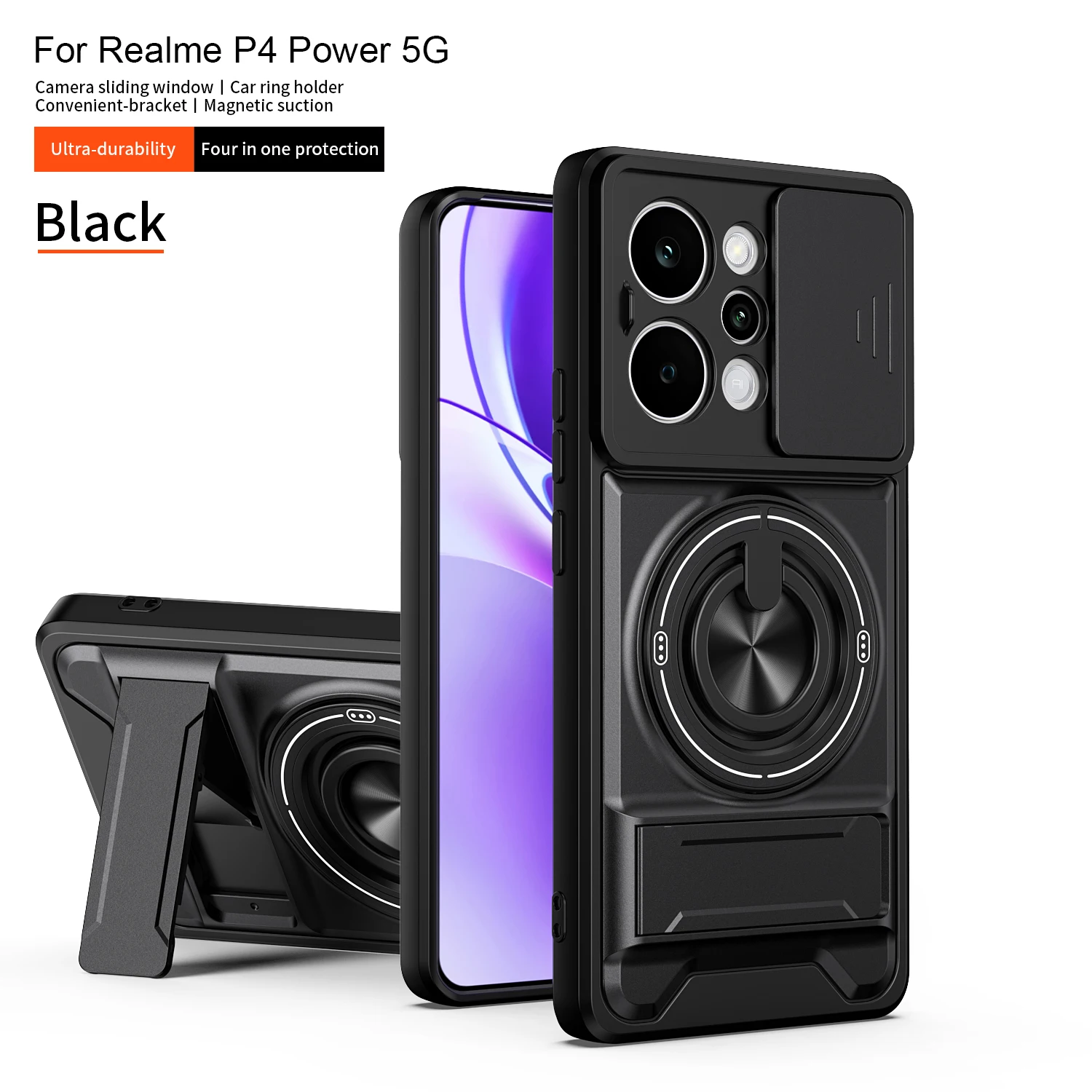 360° Rotating Ring Magnetic Stand Slide Camera Protector Shockproof Magsafe Phone Cover