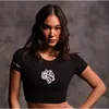 High Quality Wolf Head Ladies Sports Skinny Short Sleeve Running Fitness Yoga Short High Elastic Quick Drying Printed T-Shirt 4