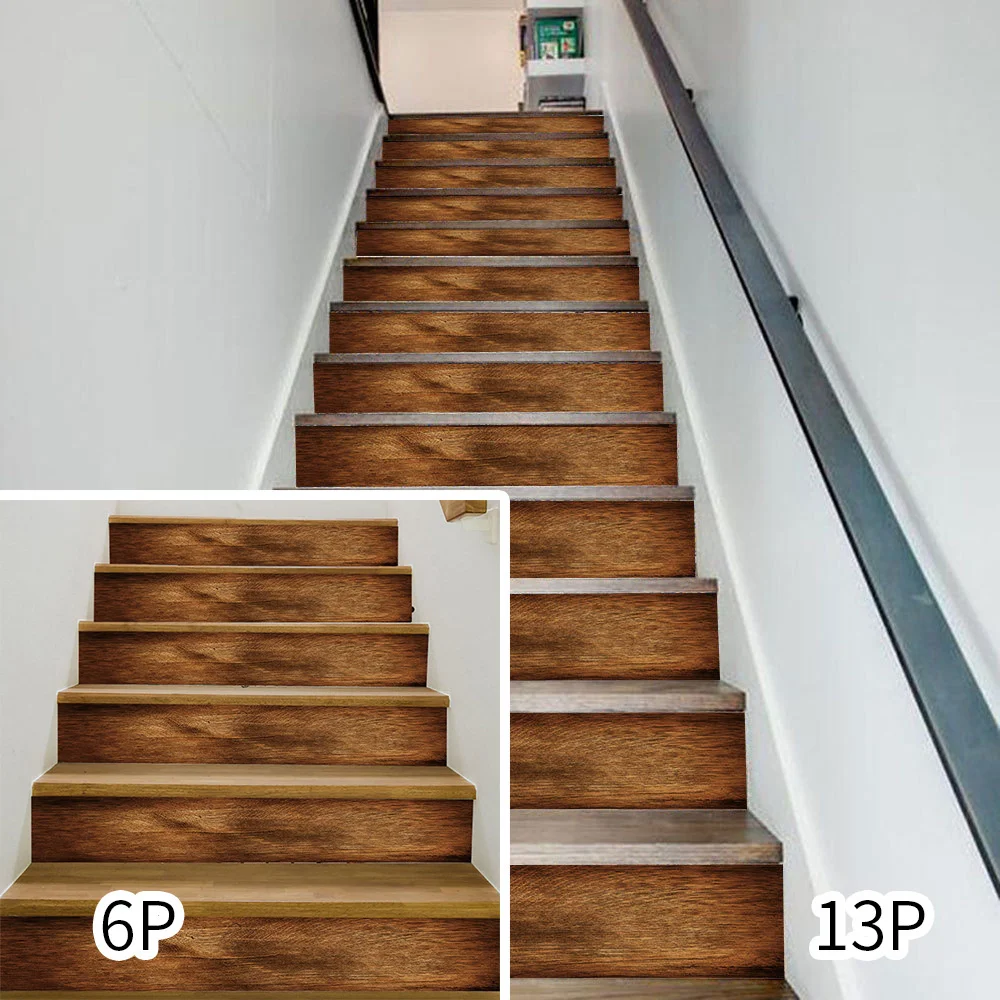 Floor Stickers Sticker Decoration 6 Pcs/13 Pcs Stair Stickers Riser Staircase Sticker For Stairway Covering PVC Home Staircase Renovation Decor Treads