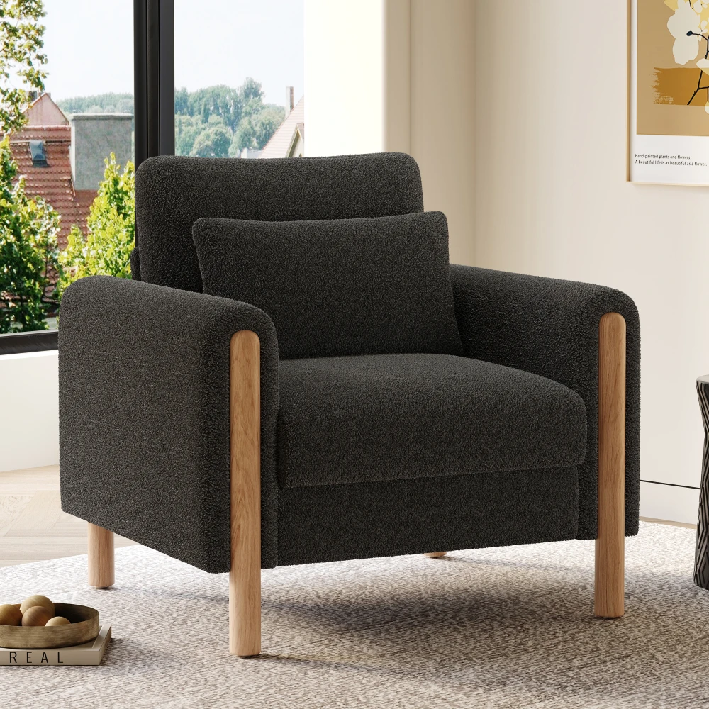 Bequemer, moderner Einzelsessel mit dickem Kissen und weicher Polsterung zum Entspannen im Wohnzimmer – Detail 10