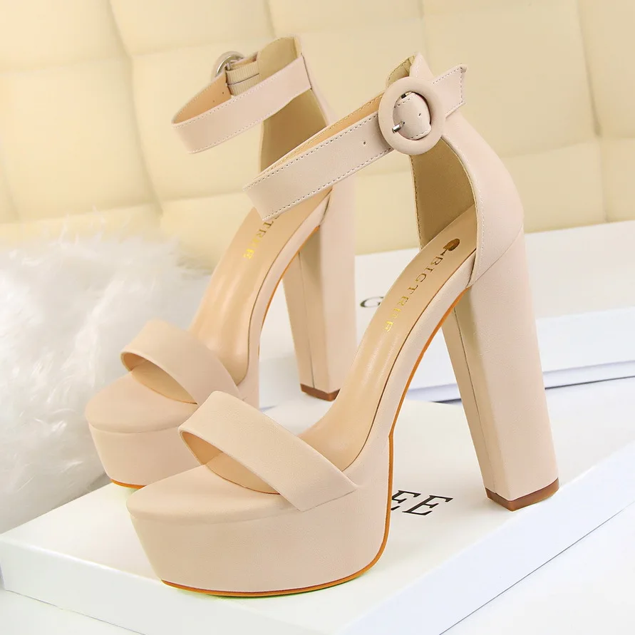 Thick Heels Super Slim High Heels Sexy Nightclub Women's Shoes Waterproof Platform Open Toe Belt Buckle Sandals