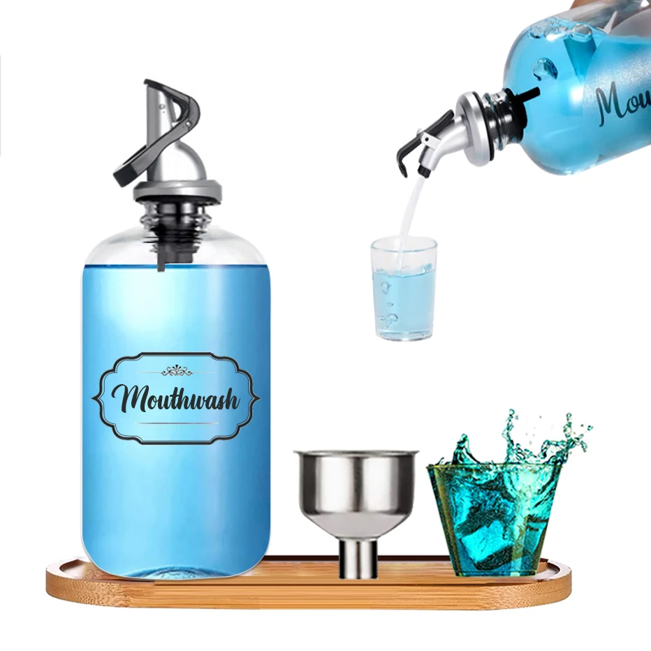 Automatic Mouthwash Dispenser Bathroom Clear Liquid Toothpaste Breath Freshener Bottle Pour Spout Shot Refillable Bottle 1set
