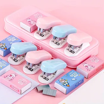Cartoon mini stapler set, portable small office stapler, stationery supplies, back-to-school season, holiday gift 1