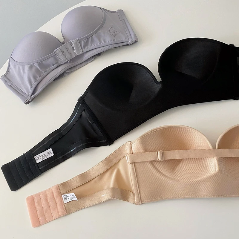 BANNIROU Strapless Front Buckle Bra For Woman Solid Soft Lingerie Wire Free Sexy Underwear Lady Push Up Strapless Bras Female